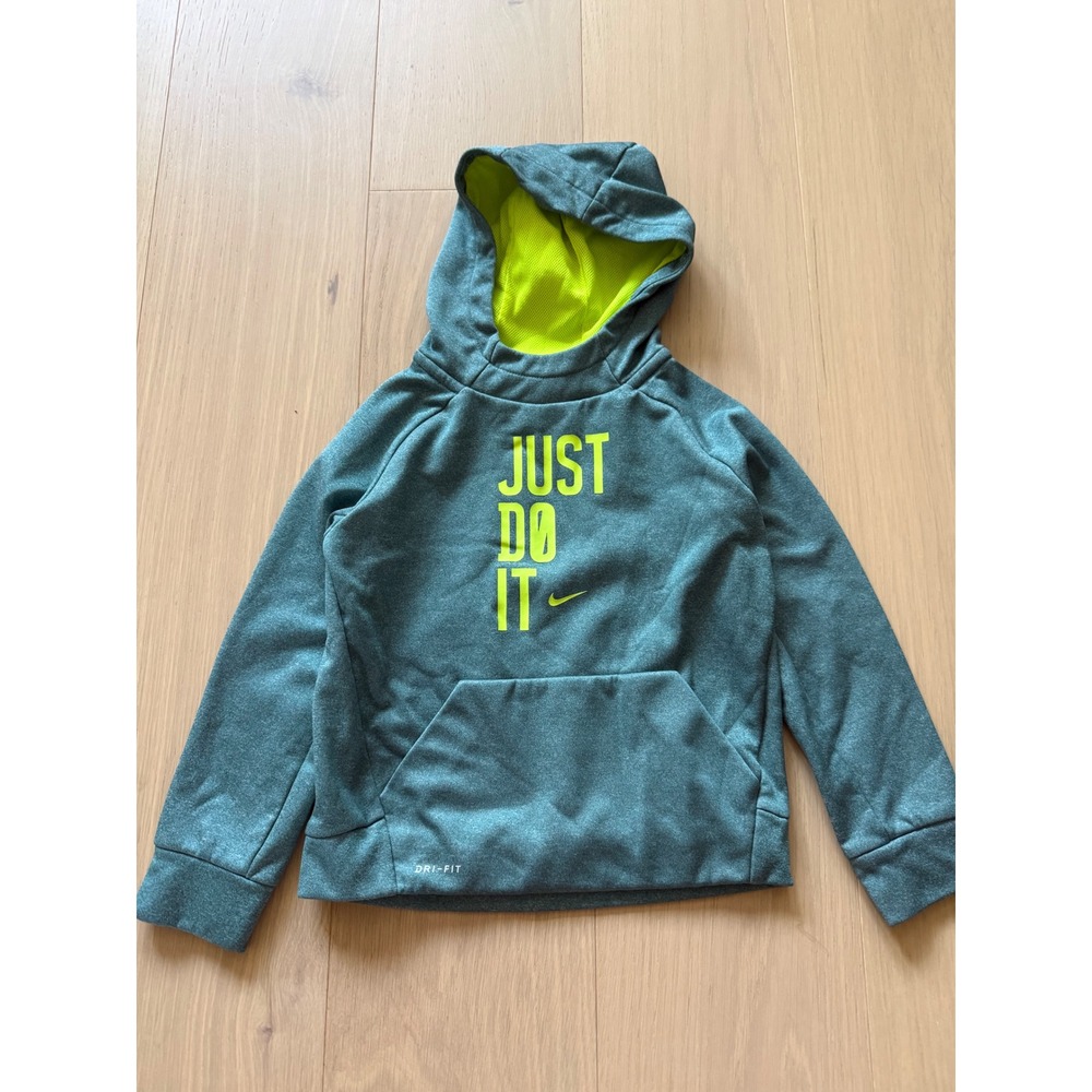Nike Kids Dri-FIT Just Do It Hoodie Teal Green Neon Size 6 (5-6Y) Sweatshirt